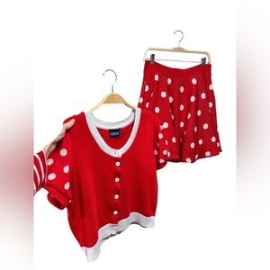 Elhoffer Designs Red and White Polkadot Knit Minnie Mouse Blouse Skirt Set L